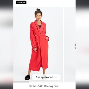 Fabletics Eco Satin Red Midi Long Sleeve Robe Size XS